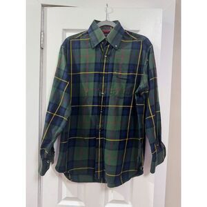 Tommy Hilfiger Mens Shirt Size L Green Plaid Button Down 100% Cotton